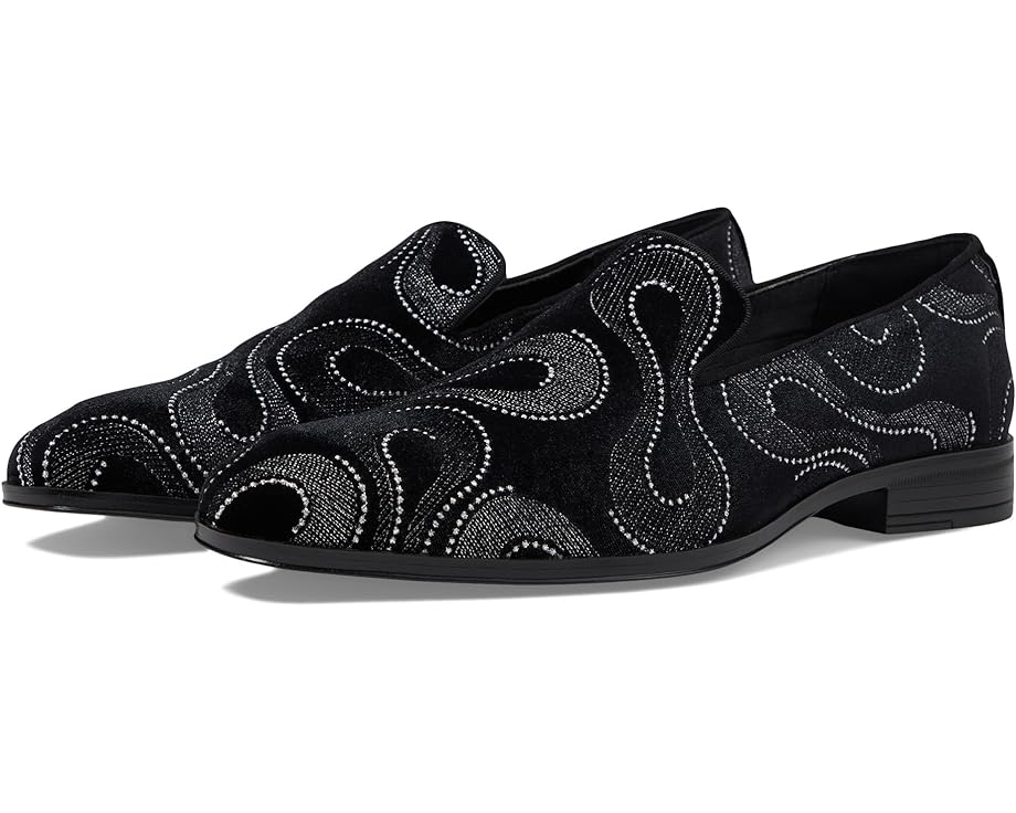 ステイシーアダムス アダムス スリッポン ローファー スニーカー 黒色 ブラック 銀色 シルバー メンズ 【 STACY ADAMS SWAINSON EMBROIDERED SLIP-ON LOAFER / BLACK SILVER 】