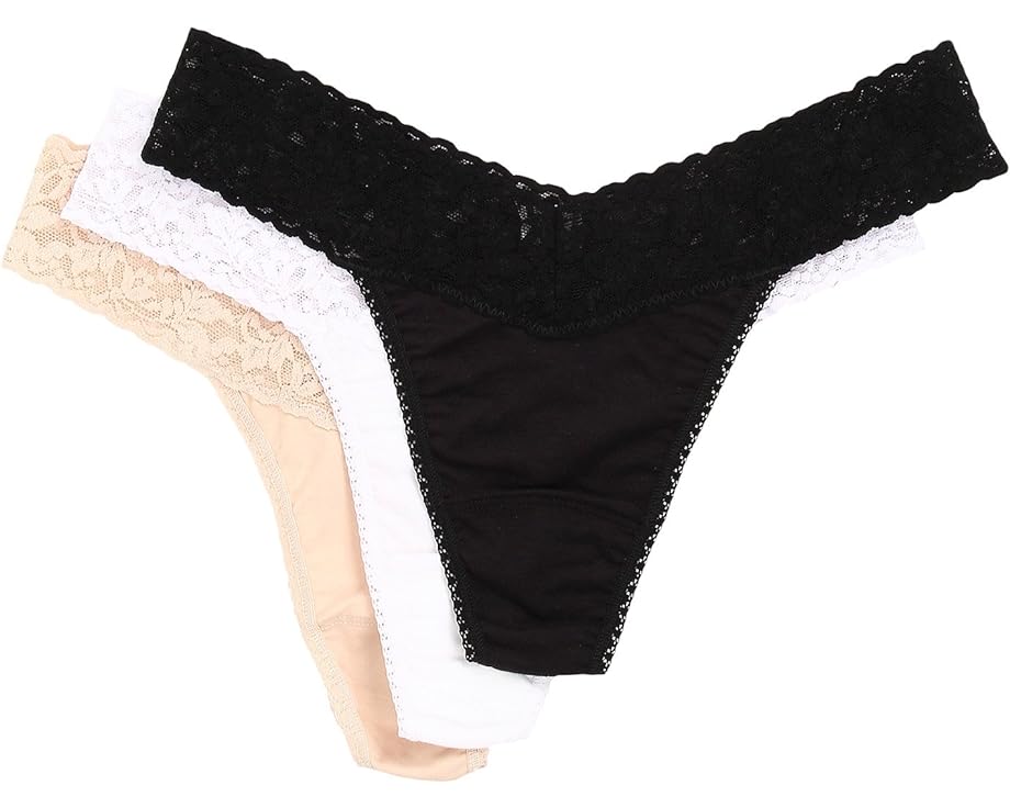 nL[pL[ CY 3 F ubN F zCg fB[X y HANKY PANKY ORGANIC COTTON ORIGINAL RISE THONG W/ LACE 3-PACK / BLACK WHITE CHAI z Ci[  iCgEGA