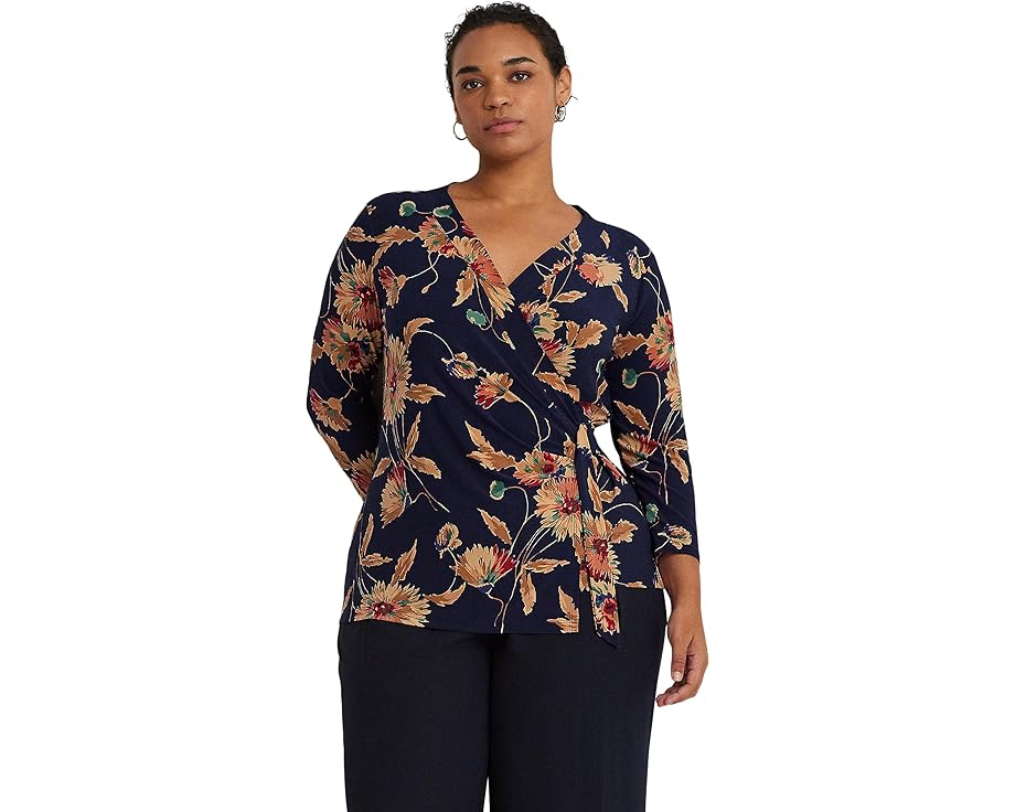 t [ W[W[ F lCr[ fB[X y LAUREN RALPH LAUREN PLUS-SIZE FLORAL STRETCH JERSEY TOP / NAVY TAN MULTI z fB[Xt@bV gbvX TVc Jbg\[