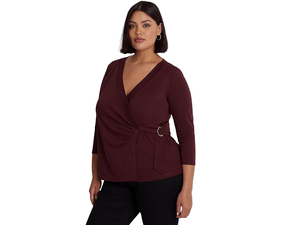 t [ W[W[ re[W Be[W CF o[KfB[ fB[X y LAUREN RALPH LAUREN PLUS SIZE STRETCH JERSEY SURPLICE TOP / VINTAGE BURGUNDY z fB[Xt@bV gbv