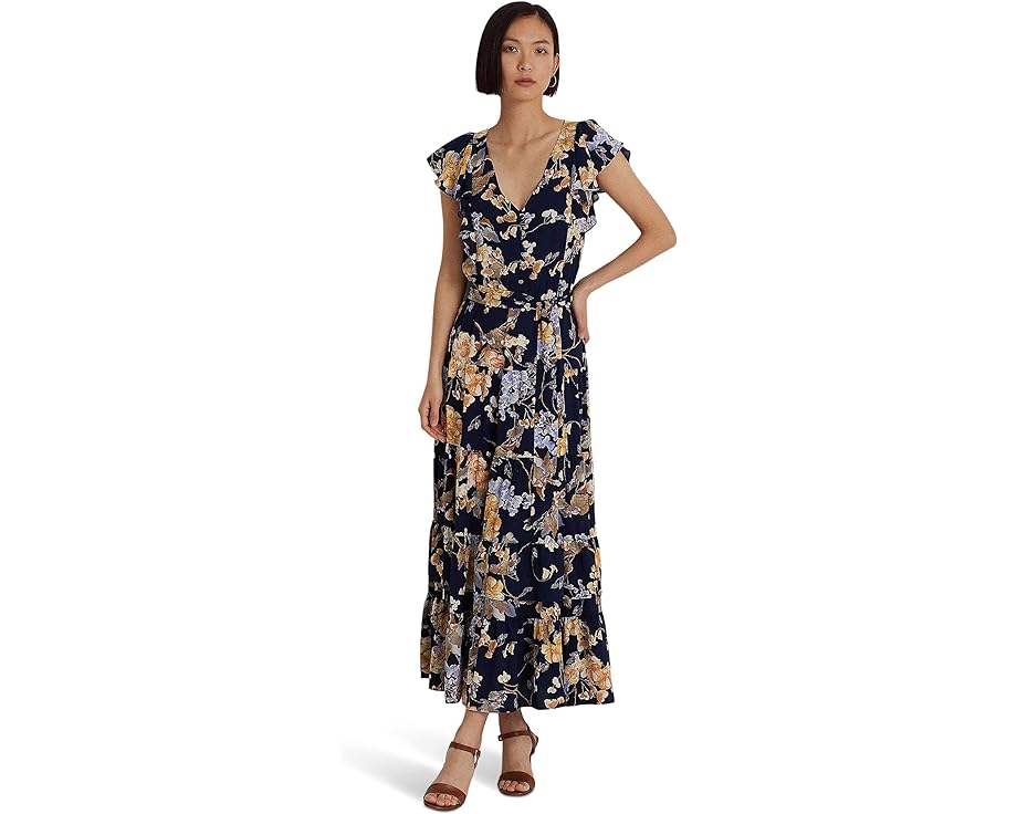 ラルフローレン　ドレス ラルフ ローレン バブル クレープ ドレス 紺色 ネイビー レディース 【 LAUREN RALPH LAUREN FLORAL BUBBLE CREPE DRESS / NAVY MULTI 】 レディースファッション