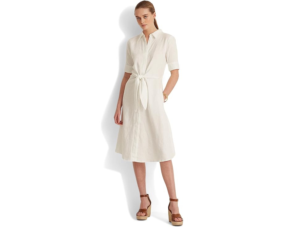 ラルフローレン　ドレス ラルフ ローレン 白色 ホワイト レディース 【 LAUREN RALPH LAUREN LINEN SHIRTDRESS / WHITE 】 レディースファッション ドレス