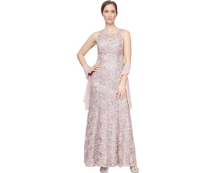 アレックスイブニングス ノンスリーブ ドレス 長袖LESS レディース 【 ALEX EVENINGS LONG SLEEVELESS EMBROIDERED DRESS / BLUSH 】 レディースファッション