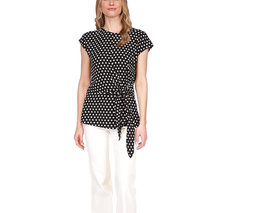 }CP}CPR[X X[u bv F ubN F zCg  fB[X y MICHAEL MICHAEL KORS POLKA DOT SHORT SLEEVE WRAP TOP / BLACK WHITE z fB[Xt@bV gbvX TVc