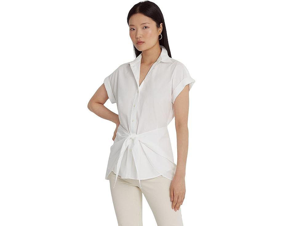 ラルフローレン ネクタイ ラルフ ローレン ネクタイ 白色 ホワイト レディース 【 LAUREN RALPH LAUREN TIE FRONT COTTON BROADCLOTH SHIRT / WHITE 】 レディースファッション トップス Tシャツ カットソー