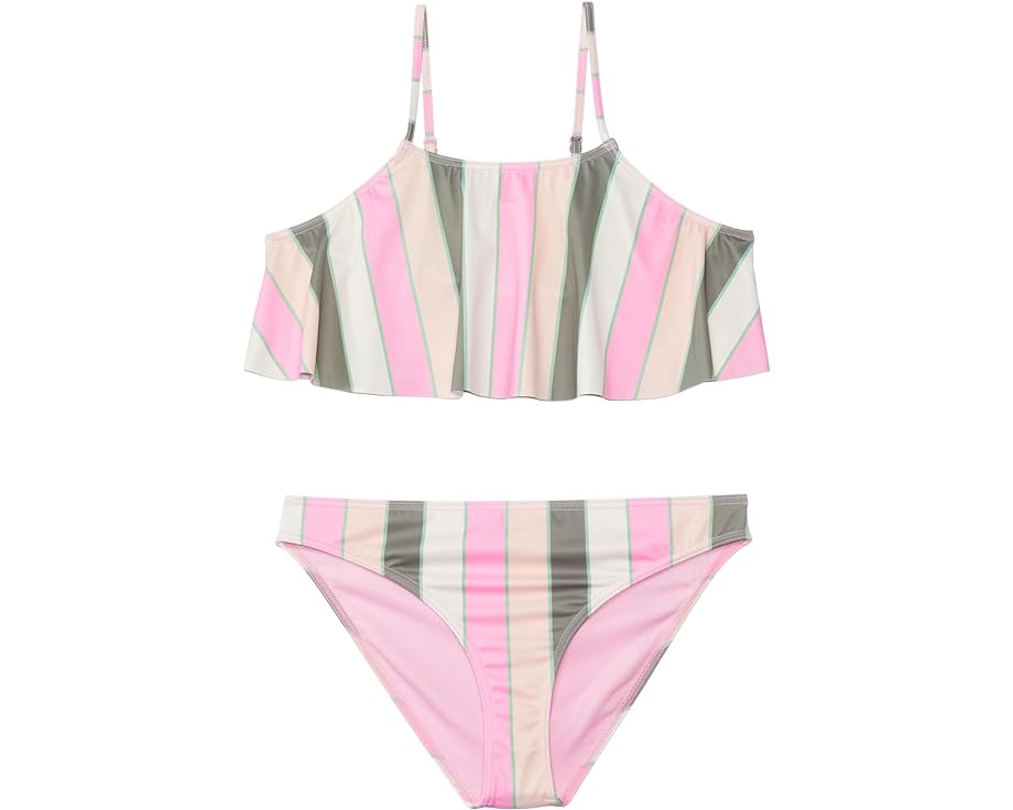 ロキシー 水着 緑 グリーン ストライプ ジュニア キッズ 【 ROXY KIDS VERY VISTA FLUTTER SWIMSUIT SET / AGAVE GREEN VERY VISTA STRIPE 】 ベビー マタニティ