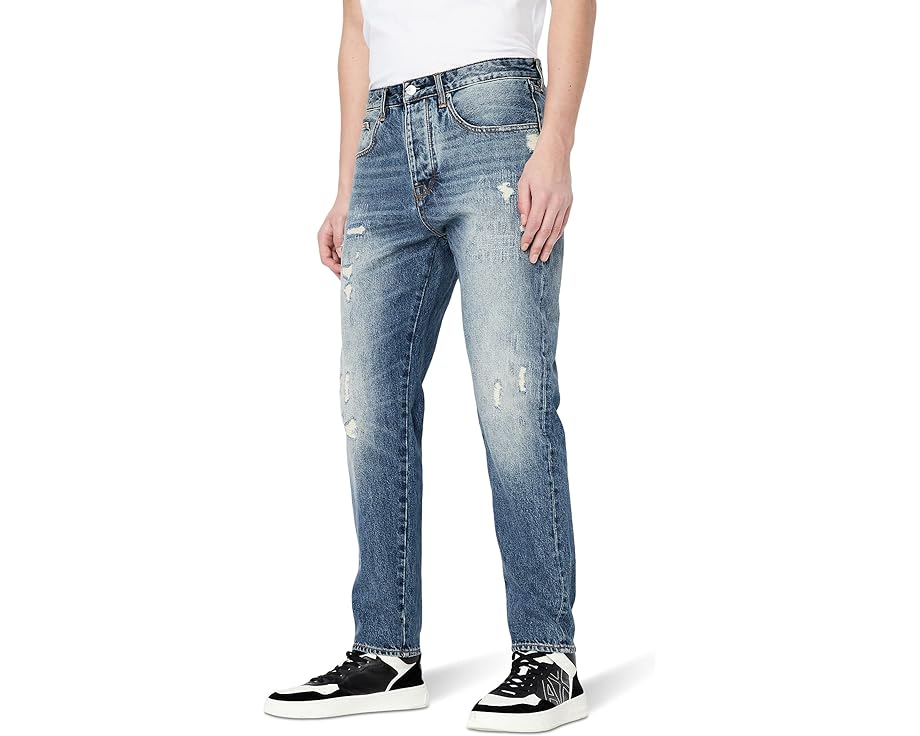 アルマーニエクスチェンジ ジーンズ 藍色 インディゴ デニム メンズ 【 ARMANI EXCHANGE DISTRESSED TAPERED JEANS / INDIGO DENIM 】 ブーツ