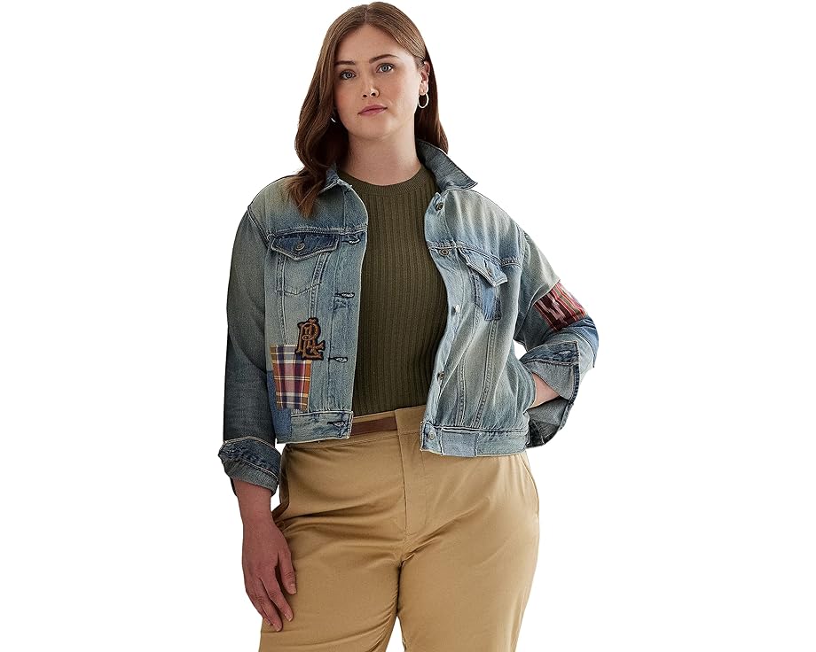 ローレンラルフローレン アウター レディース ラルフ ローレン デニム トラッカー ジャケット トラッカージャケット レディース 【 LAUREN RALPH LAUREN PLUS SIZE PATCHWORK DENIM TRUCKER JACKET / SKYE WASH 】