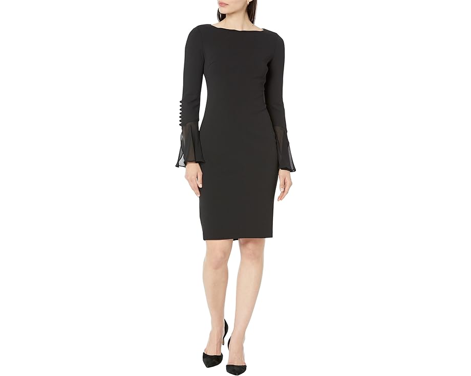 カルバンクライン スリーブ ドレス 黒色 ブラック レディース 【 CALVIN KLEIN CHIFFON BELL SLEEVE SHEATH DRESS / BLACK 】 レディースファッション