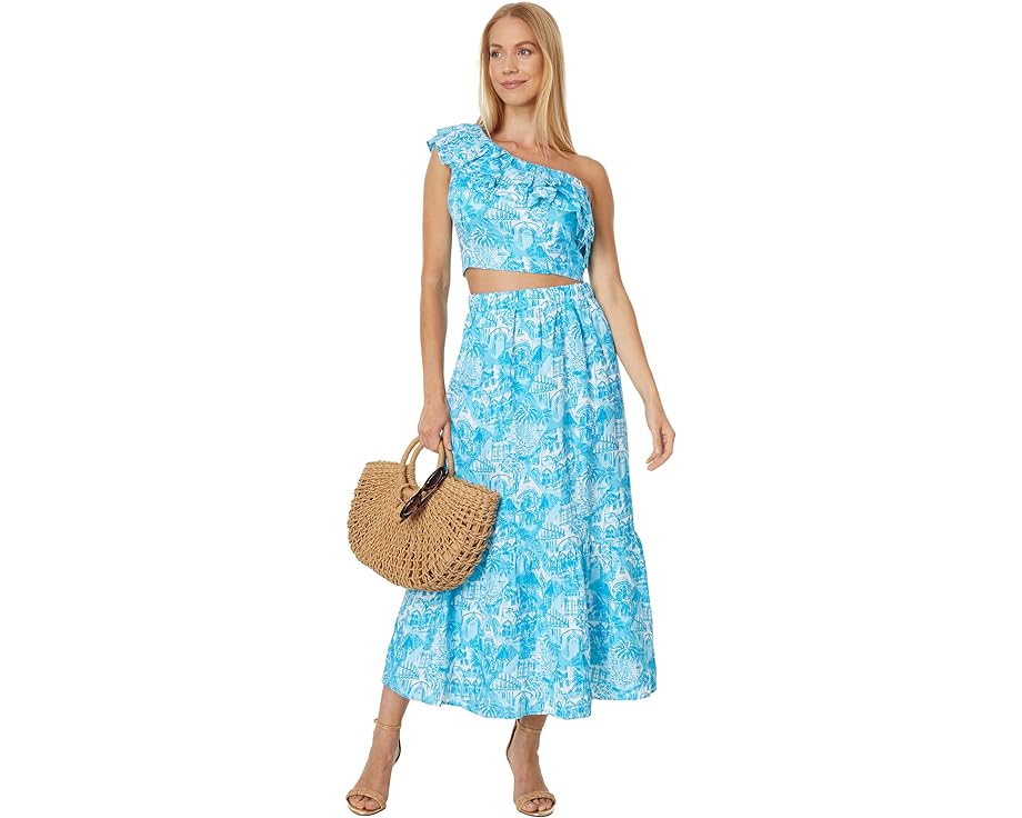 リリーピュリッツァー 青色 ブルー スケートボード レディース 【 LILLY PULITZER KASIDA RUFFLE SET / AMALFI BLUE SUNNY STATE OF MIND 】 レディースファッション ドレス