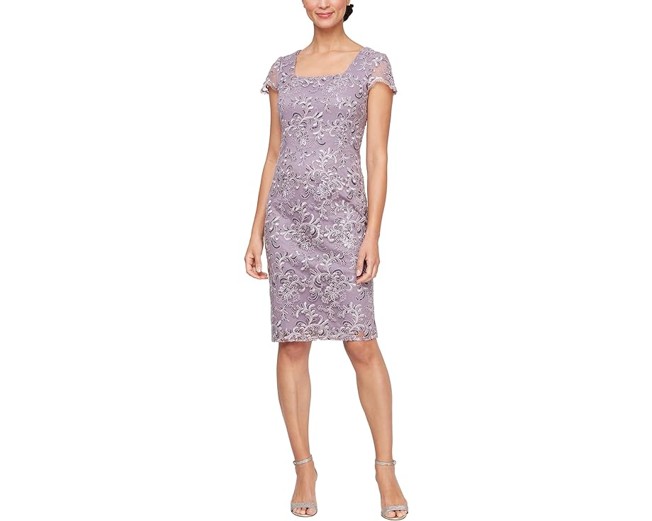 アレックスイブニングス ドレス キャップ キャップ 帽子 レディース 【 ALEX EVENINGS EMBROIDERED SHEATH DRESS WITH CAP SLEEVES AND SQUARE NECKLINE / WISTERIA 】 レディースファッションのサムネイル