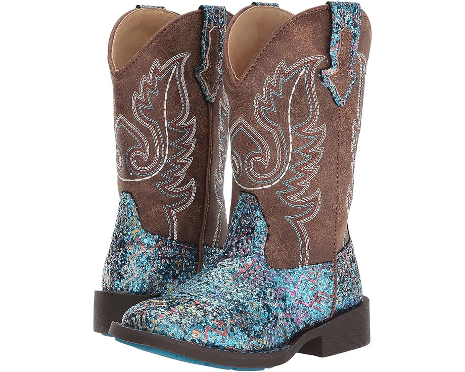 ローパー 青色 ブルー 茶色 ブラウン ジュニア キッズ 【 ROPER KIDS GLITTER AZTEC / BLUE FAUX GLITT..