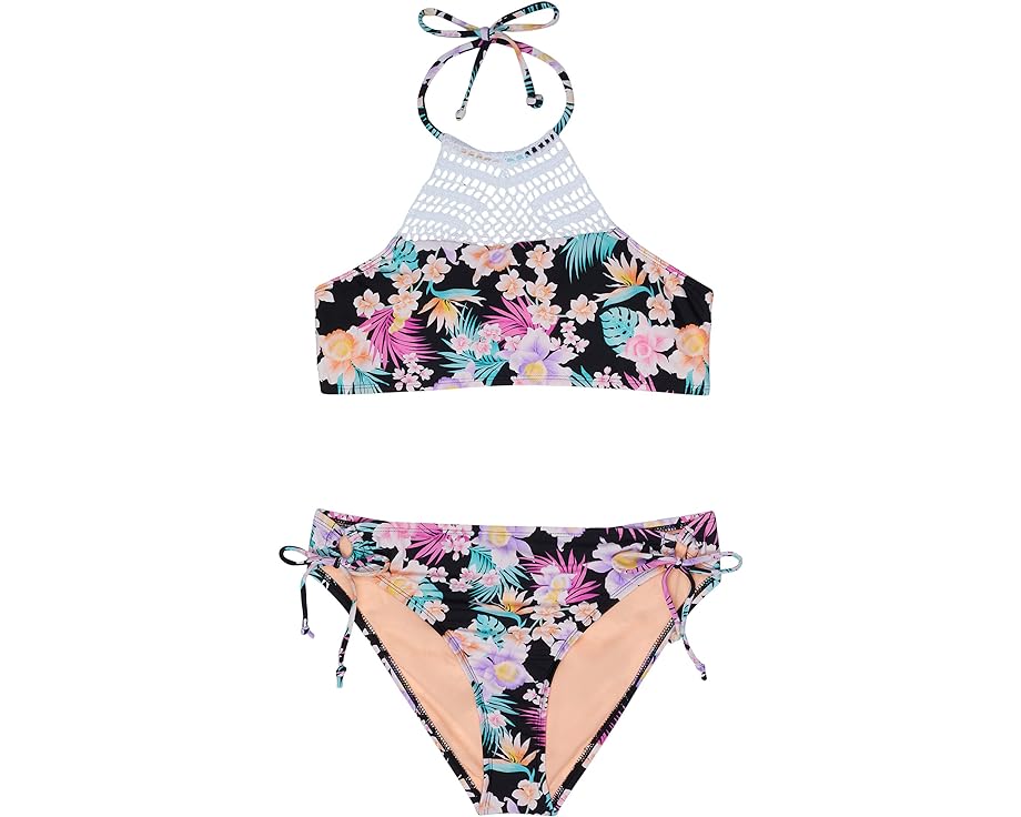 ホビー ハイ 黒色 ブラック ジュニア キッズ 【 HOBIE KIDS ISLAND HOPPING CROCHET HIGH NECK BRA AND ADJUSTABLE HIPSTER / BLACK 】 ベビー マタニティ 水着