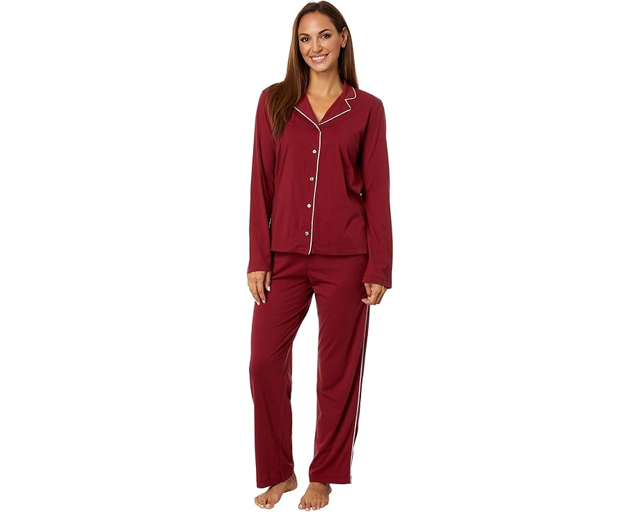 スキン ディープ 赤 レッド レディース 【 SKIN ORGANIC PIMA COTTON CAYLA LONG PJ SET / DEEP RED 】 インナー 下着 ナイトウエア ナイト ルーム パジャマ