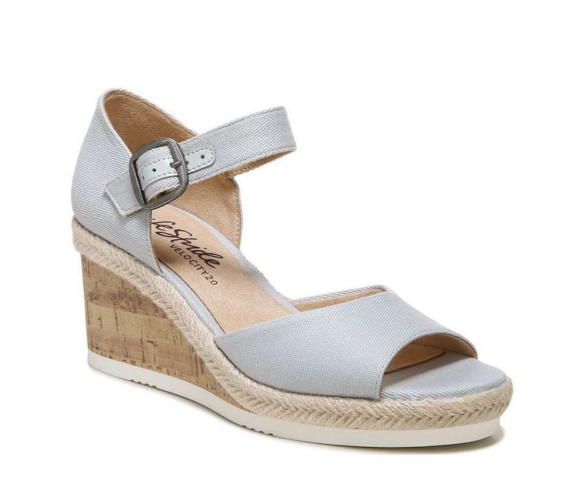 ライフストライド レディース ウェッジ サンダル パール 青色 ブルー WOMEN'S 【 LIFESTRIDE GO FOR IT SUSTAINABLE WEDGE SANDALS PEARL BLUE 】