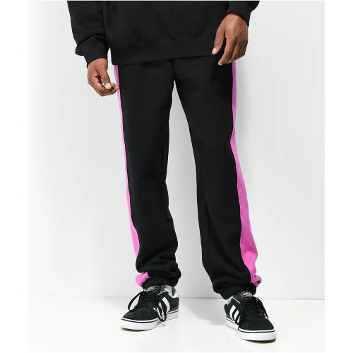 ストライプ 黒色 ブラック マジェンタ ロングタイツ & メンズ 【 STRIPE ODD FUTURE SEW IN PANEL BLACK MAGENTA SWEATPANTS 】