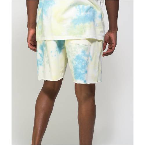 チャンピオン 翡翠 ジェード 黄色 イエロー ネクタイ ショーツ ハーフパンツ 青色 ブルー & メンズ 【 YELLOW CHAMPION LIGHTWEIGHT JADE TIE DYE SHORTS LIGHT PASTEL BLUE 】