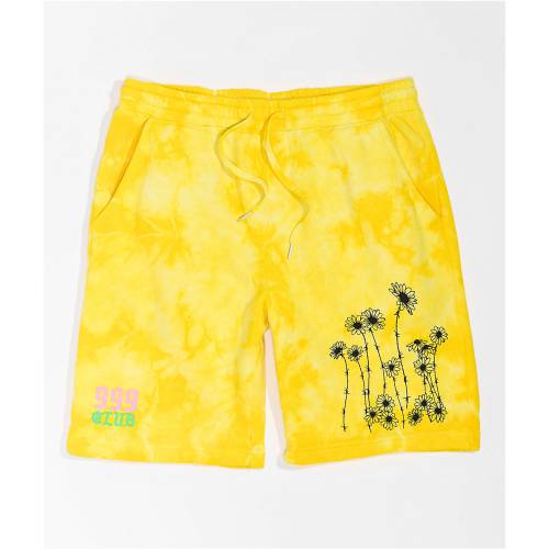 クラブ 黄色 イエロー ネクタイ スウェット ショーツ ハーフパンツ メンズ 【 YELLOW SWEAT 999 CLUB BY JUICE WRLD BARBED DAISY TIE DYE SHORTS 】