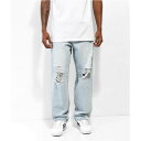 エンパイア 青色 ブルー スケート ジーンズ メンズ 【 EMPYRE PERI LIGHT BLUE WASH RIPPED SKATE JEANS / LIGHT PASTEL BLUE 】 メンズファッション ズボン パンツ