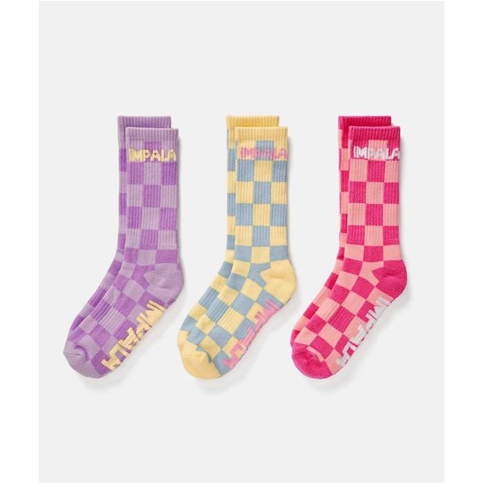 インパラローラースケート Impala Rollerskates 【 Impala Skate Checker 3 Pack Crew Socks Women's M..