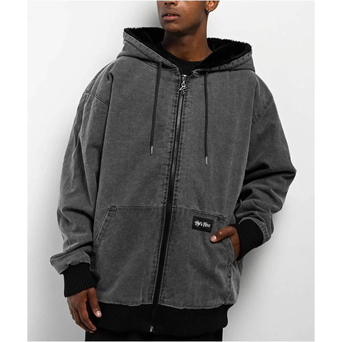 Shaka Wear �� Aged Canvas Fur Black Wash Work Jacket Men's Dark Grey �� ���� �֥�å� Ja...