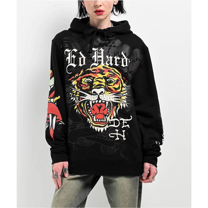 エドハーディー Ed Hardy 【 Tiger Dagger Black Hoodie Women's Black 】 黒色 ブラック フーディー ..