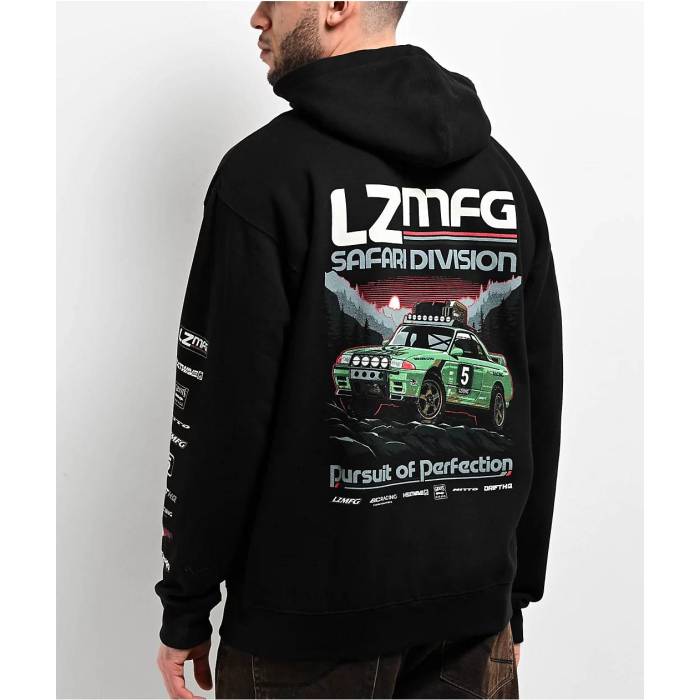 Lzmfg 【 Safari Division Black Hoodie Men's Black 】 サファリ 黒色 ブラック フーディー パーカー メンズファッション トップス パーカー メンズ 黒色 ブラック