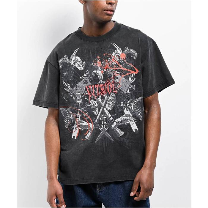 Vitriol 【 Layered Edgy Black Wash T-Shirt Men's Charcoal 】 黒色 ブラック Tシャツ メンズファッ..