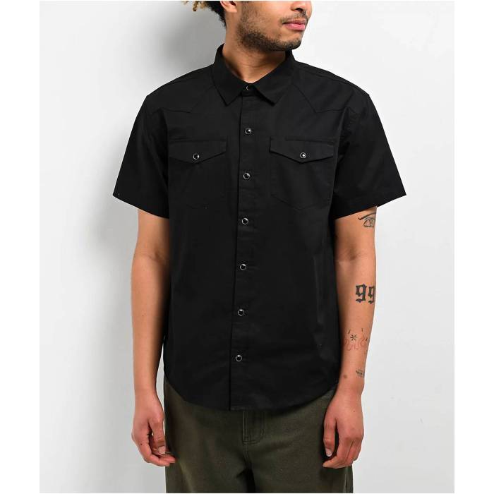 エンパイア Empyre 【 Drover Black Short Sleeve Shirt Men's Black 】 黒色 ブラック Sleeve スリーブ メンズファッション トップス カジュアルシャツ メンズ 黒色 ブラック