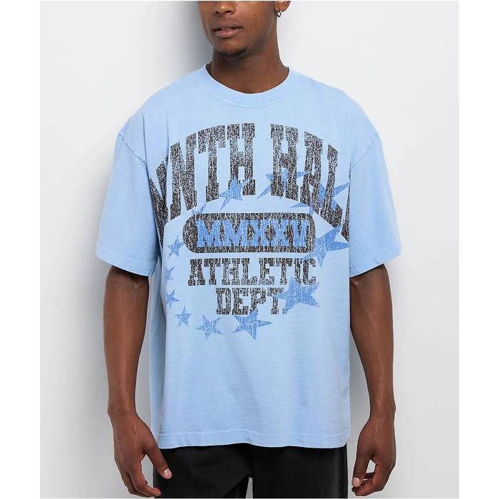 Ninth Hall 【 Layered Text Light Blue Wash T-Shirt Men's Light Pastel Blue 】 青色 ブルー Tシャ..