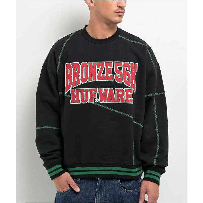 ハフ Huf 【 X Bronze 56K Ware Black Crewneck Sweatshirt Men's Black 】 銅・ブロンズ 黒色 ブラッ..