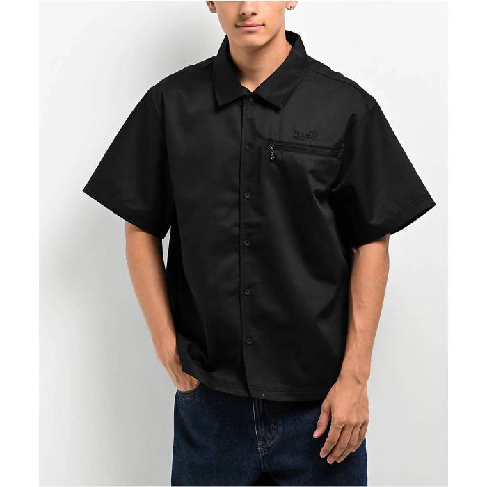 Welcome Skateboards 【 Welcome Mace Black Short Sleeve Work Shirt Men's Black 】 黒色 ブラック Sleeve スリーブ メンズファッション トップス カジュアルシャツ メンズ 黒色 ブラック