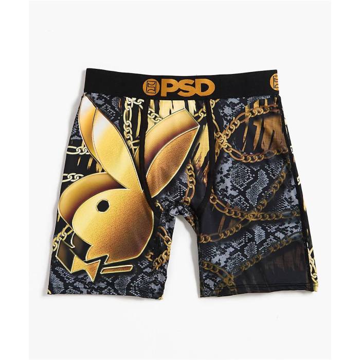 ピーエスディーアンダーウェア Psd Underwear 【 Psd X Playboy Gold Link Boxer Briefs Men's Black 】 ゴールド インナー 下着 ナイトウェア メンズ インナー 下着 ボクサーパンツ メンズ 黒色 ブラック