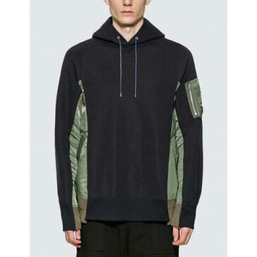 SACAI スウェット 紺 ネイビー 緑 グリーン 【 SWEAT NAVY GREEN SACAI SPONGE X MA1 HOODIE ARMY 】 メンズファッション トップス パーカー