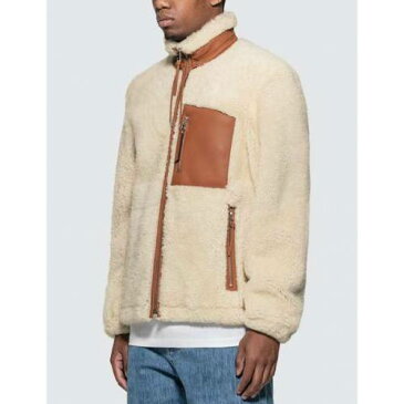 LOEWE 白 ホワイト 【 WHITE LOEWE SHEARLING JACKET TAN 】 メンズファッション コート ジャケット