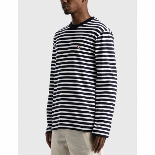 メゾンキツネ MAISON KITSUNE フォックス クラシック Tシャツ 紺色 ネイビー 白色 ホワイト メンズ 【 MAISON KITSUNE TRICOLOR FOX PATCH CLASSIC MARIN TSHIRT NAVY WHITE 】
