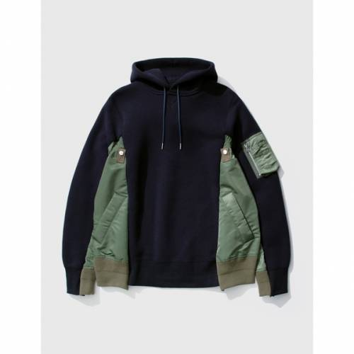 サカイ スウェット フーディー パーカー 紺色 ネイビー 青色 ブルー カーキ 緑 グリーン メンズ 【 SWEAT GREEN SACAI SPONGE MA1 HOODIE NAVY BLUE KHAKI 】