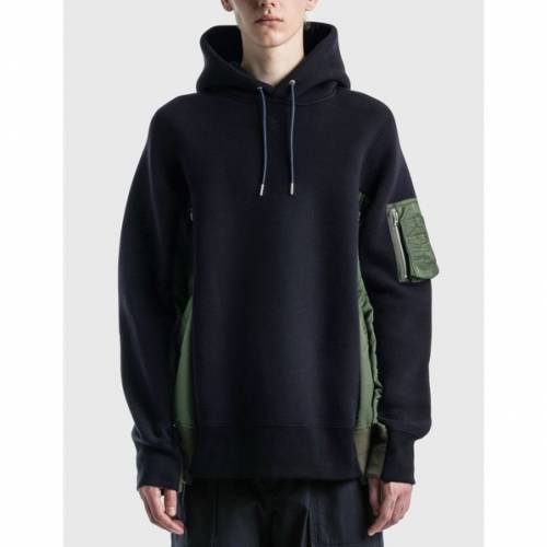 サカイ スウェット フーディー パーカー 紺色 ネイビー 青色 ブルー カーキ 緑 グリーン メンズ 【 SWEAT GREEN SACAI SPONGE MA1 HOODIE NAVY BLUE KHAKI 】