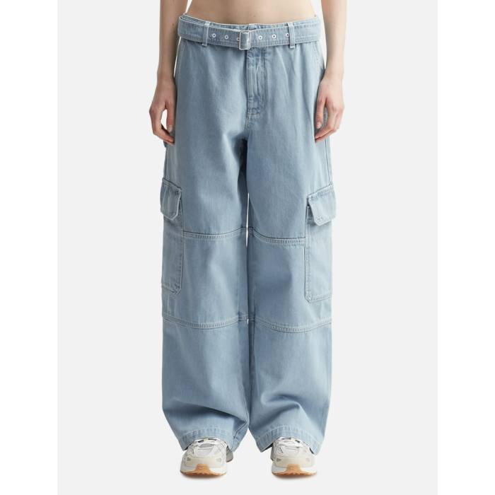 【 Belted Utility Denim Pants Women Bleached Indigo 】 デニム レディースファッション ボトムス パンツ レディース 藍色・インディゴ