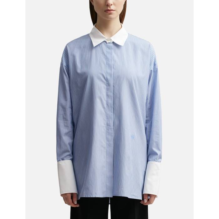 ロエベ Loewe 【 Deconstructed Shirt In Striped Cotton Women Blue/White 】 レディースファッション トップス その他 レディース 青..