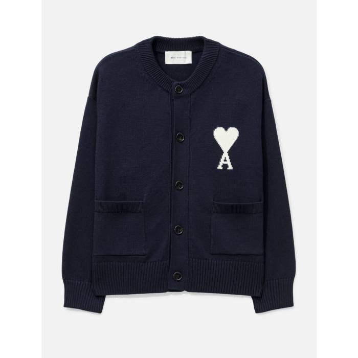 アミ Ami 【 Crewneck De Coeur Cardigan Unisex Ink/Off White 】 カーディガン ユニセックス 白色 ホワイト