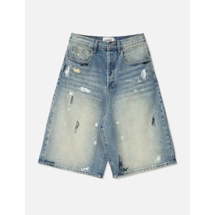 Fragile Club 【 Dirty Mid Blue Baggy Shorts Unisex Blue 】 ミッド 青色 ブルー ショーツ ユニセックス 青色 ブルー