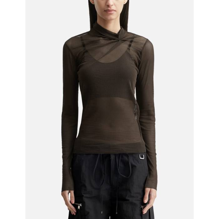 Nache 【 Pulled Neck Long Sleeve Women Brown 】 Sleeve スリーブ レディース 茶色 ブラウン