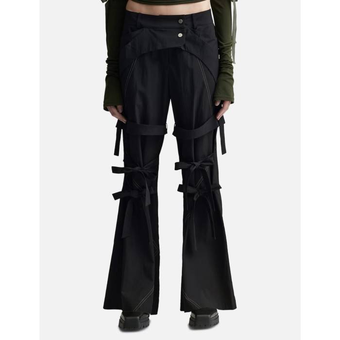 Yeel 【 Strap Stitch Boots Cut Pants Women Black 】 ストラップ ブーツ レディースファッション ボトムス パンツ レディース 黒色 ブラック