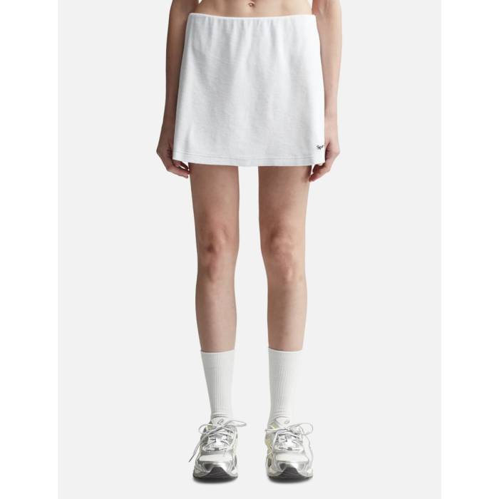 Sporty & Rich 【 Serif Logo Terry Skirt Women White/ Navy 】 ロゴ レディース 白色 ホワイト 紺色 ネイビー