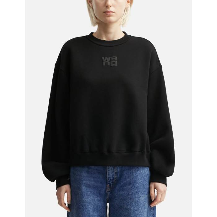 T By Alexander Wang �� Puff Logo Essential Terry Crew Sweatshirt Women Black �� ����...
