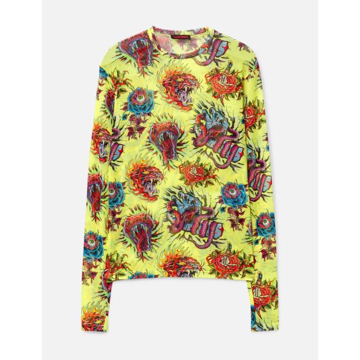 Luu Dan 【 Unisex Mesh Long-Sleeve Top Unisex Yellow 】 レディースファッション トップス その他 ユニセックス yellow 黄色・イエロー