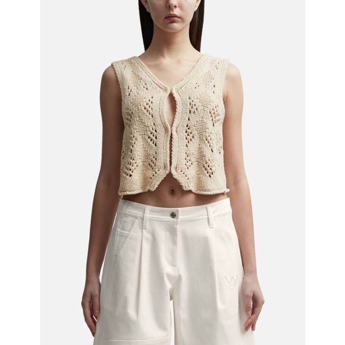 Open Yy 【 Argyle Pointelle Knit Vest Women Beige 】 ニット ベスト レディースファッション トップス ニット ...