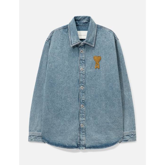 アミ Ami 【 Blue Cotton Knitted De Coeur Overshirt Unisex Bleu Used 】 青色 ブルー ユニセックス