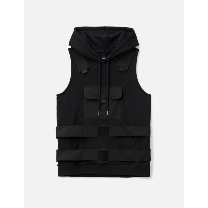 Vests - Vain 【 Hoodie Vest Unisex Black 】 フーディー パーカー ベスト ユニセックス 黒色 ブラック